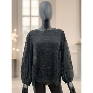J. Crew Black Blouse Embroidered XL | Black‎